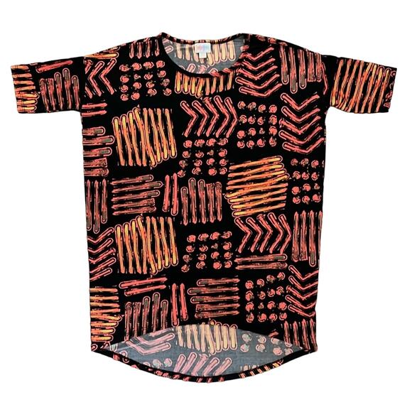 LuLaRoe Irma Tunic‎ Loose Fit Orange/Black Geometric Short Sleeve Top Size XXS - Picture 1 of 8